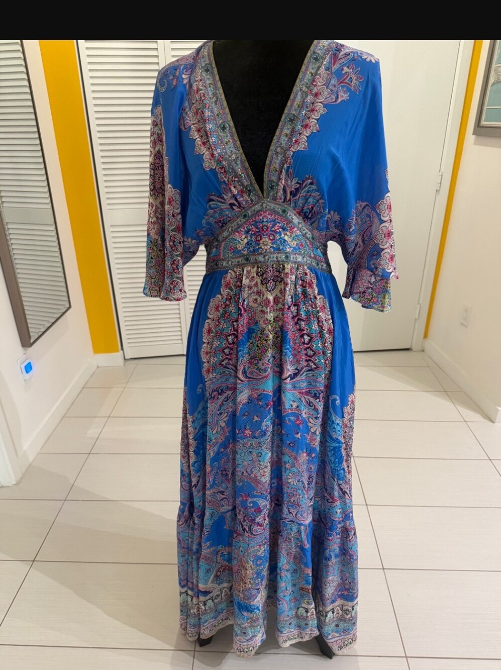 Camilla Royal Blue Paisley V-Neck Maxi Dress